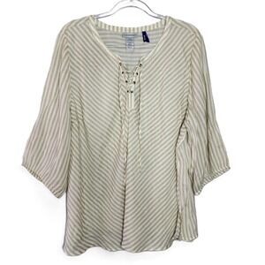 Catherines Petite Plus Size 2XWP Rayon Blend Striped Lace Up V Neck Tunic Top